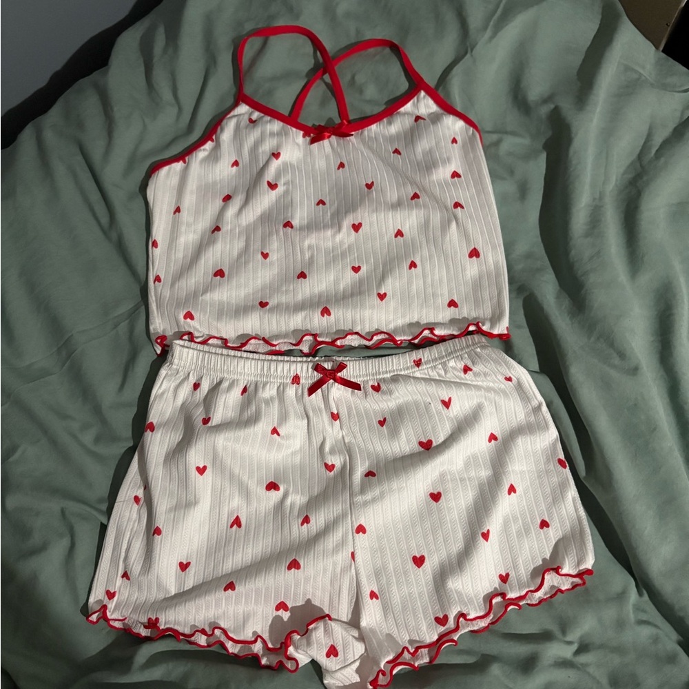 Red Heart Print Sleepwear Set